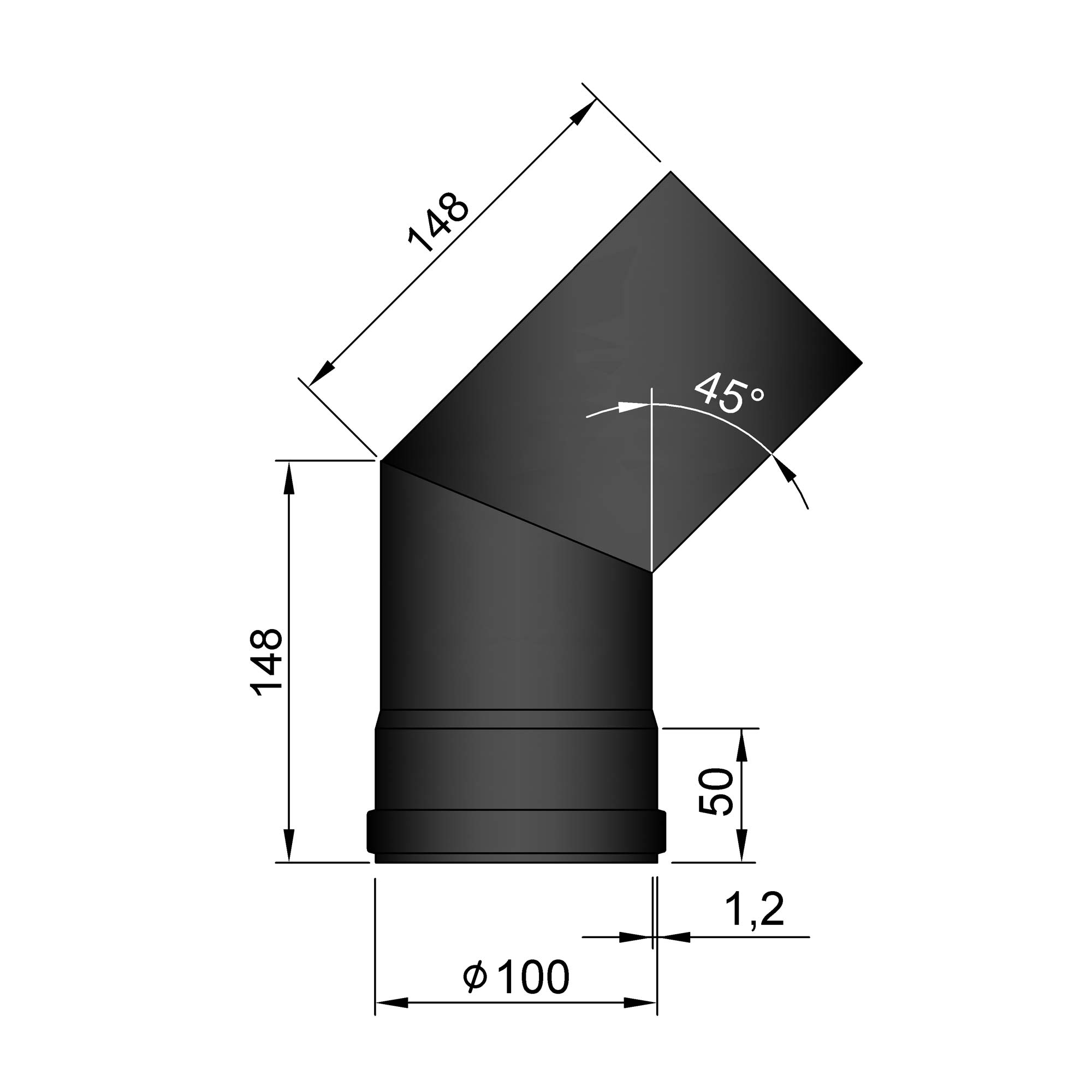 Pellet-Ofenrohrbogen Stahl 45° schwarz