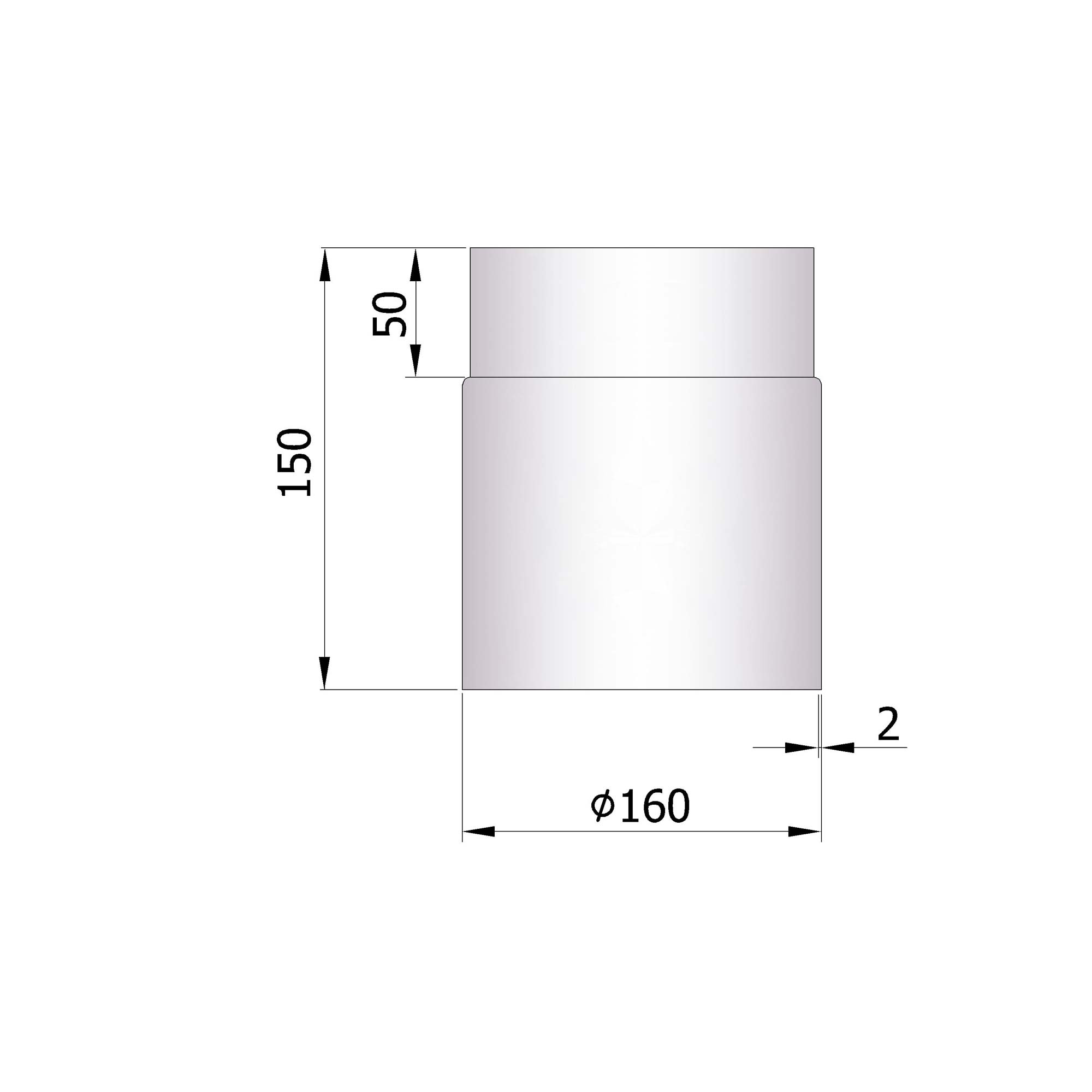 Rauchrohr Stahl 150 mm unlackiert