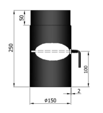Rauchrohr Stahl L:250 mm Ø150 mm m. Dk kurzer Griff schwarz