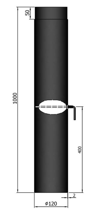 Rauchrohr Stahl 1000 mm schwarz mit Drosselklappe