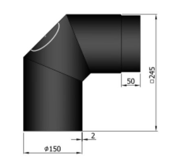Rauchrohr Bogen Stahl 2x45° kurz m. Tür 245x245 mm Ø150mm schwarz