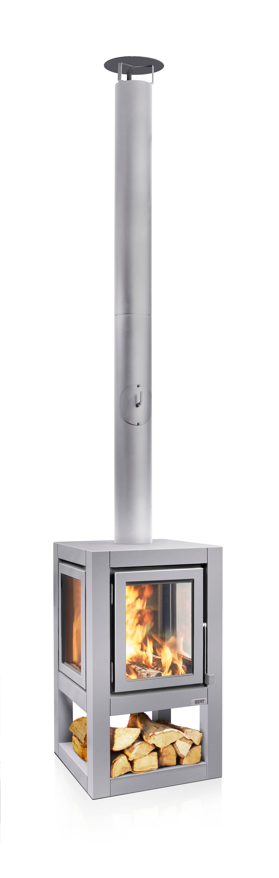 Terrassenkamin Cortenstahl RB73 QUARUBA XL MOBILE – edelstahl