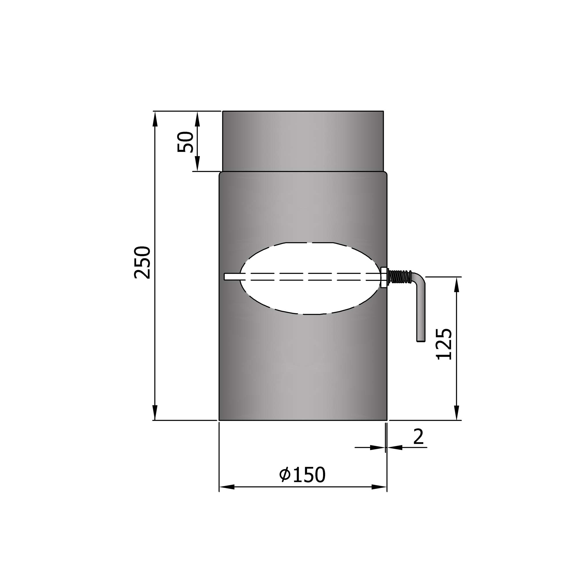 Rauchrohr Stahl 250 mm hellgrau mit Drosselklappe