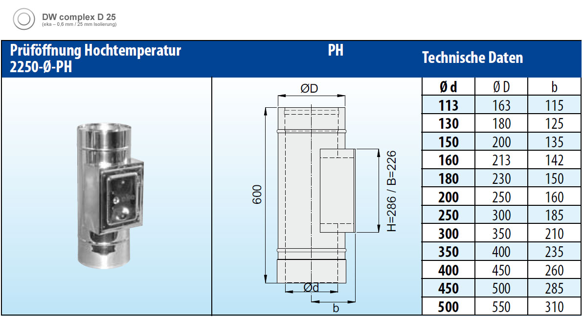 Prüföffnung Hochtemperatur doppelwandig verkupfert - eka complex D 25