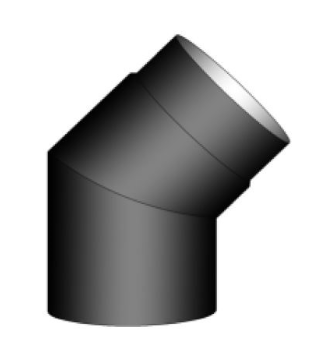Rauchrohr Bogen Stahl 45° kurz 157x157 mm Ø150 mm schwarz