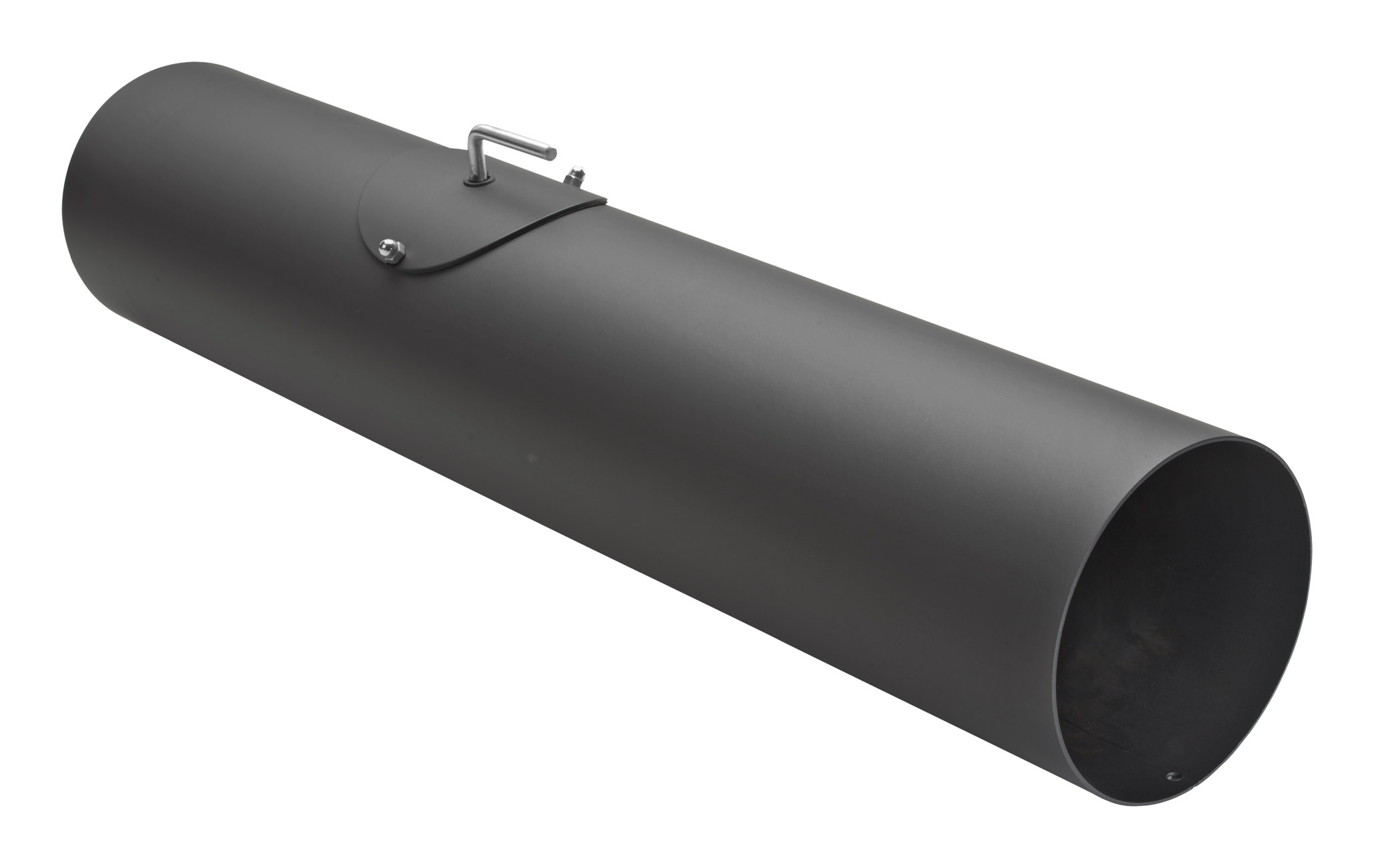 Rauchrohr Stahl 750 mm schwarz mit Tür, Drosselklappe, Kondensring