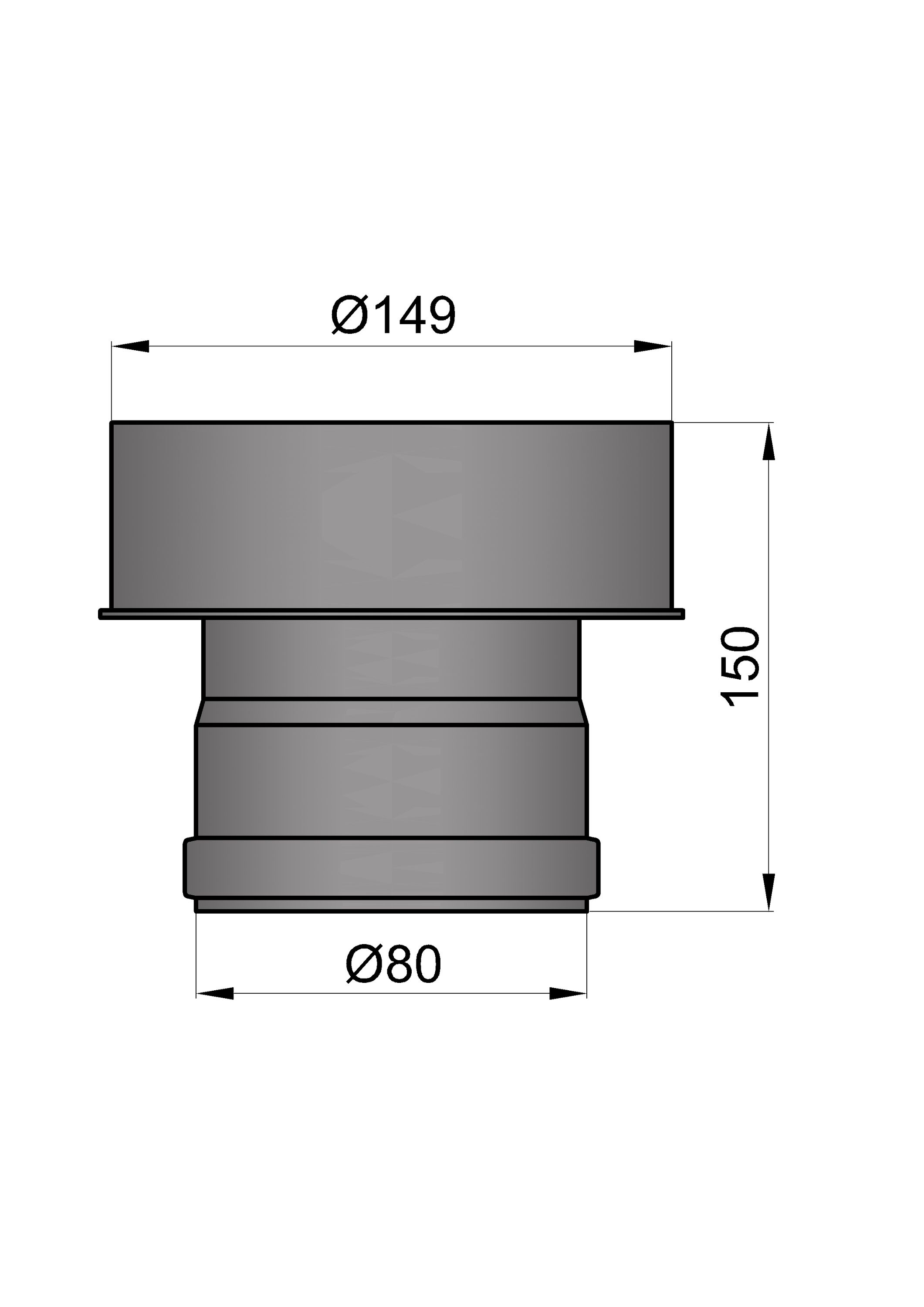 Reduzierung Pellet-Ofenrohr 80 mm auf 150 mm schwarz