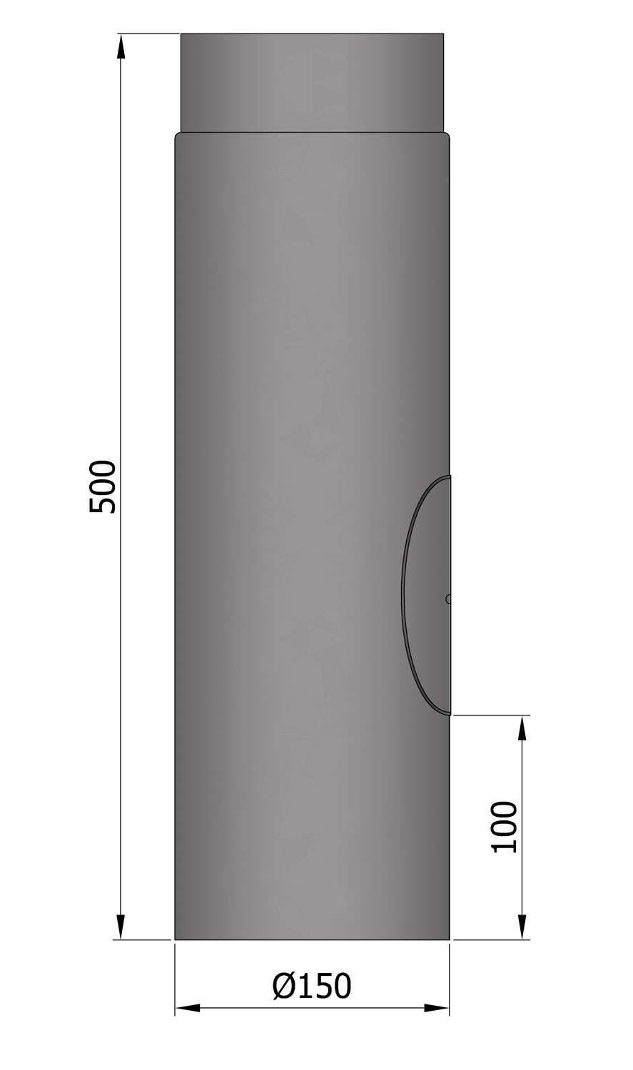 Rauchrohr Stahl 500 mm  Ø 150 mm schwarz mit Tür