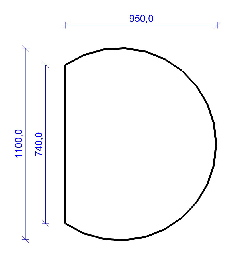 Kamin Bodenplatte, 6 mm ESG-Klarglas, Kreisabschnitt 950 x 1100 mm