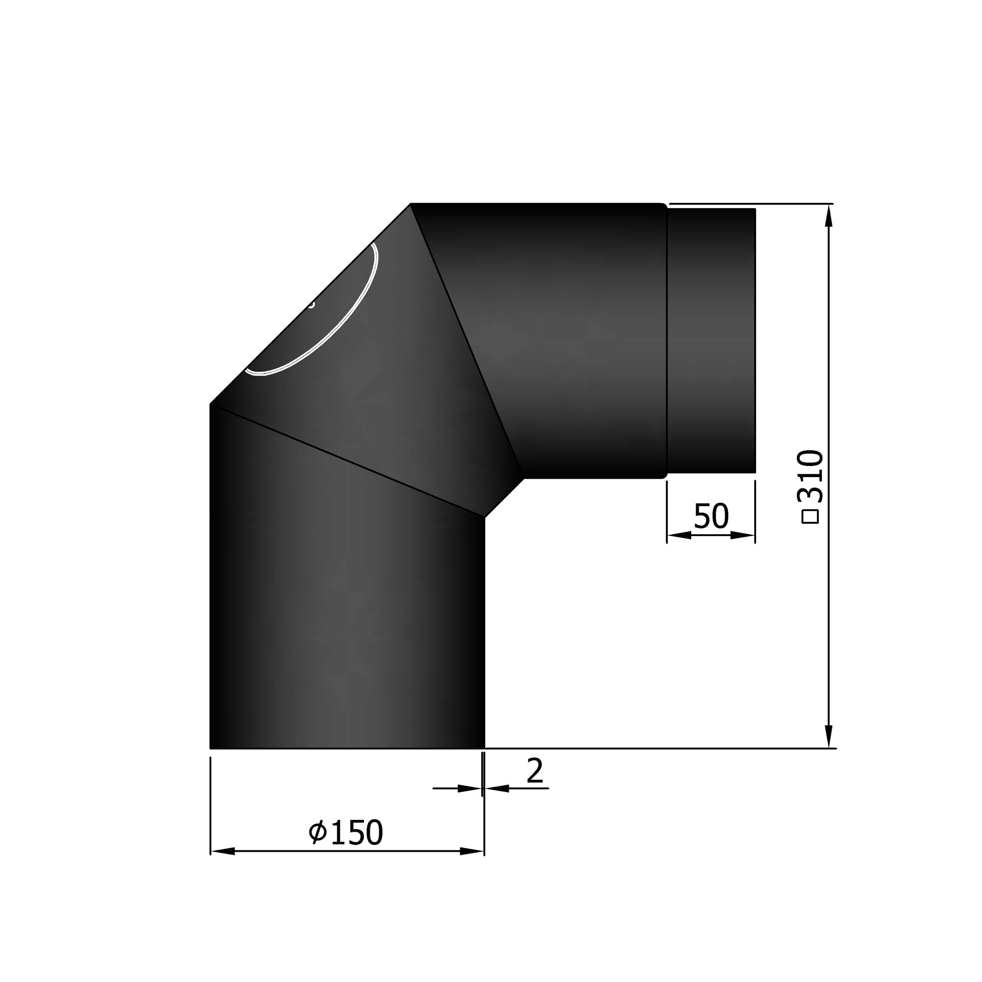 Rauchrohrbogen Stahl 2x 45° schwarz mit Tür