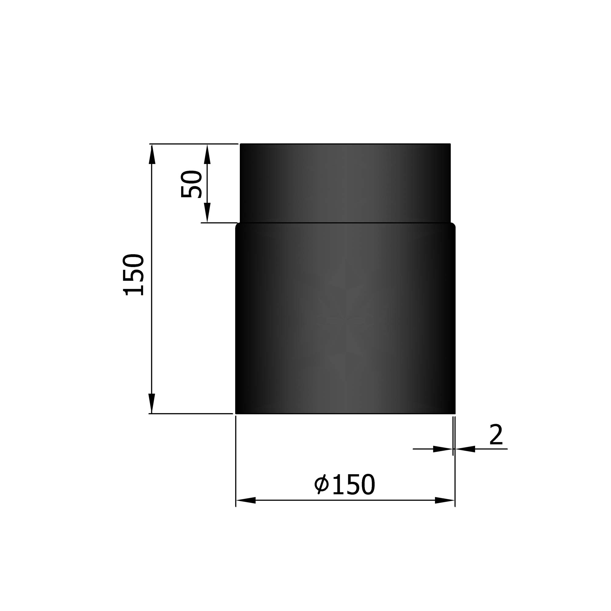 Rauchrohr Stahl 150 mm schwarz