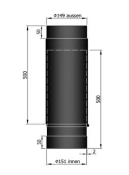Rauchrohr L:565-965 mm Ø150 mm teleskopisch schwarz
