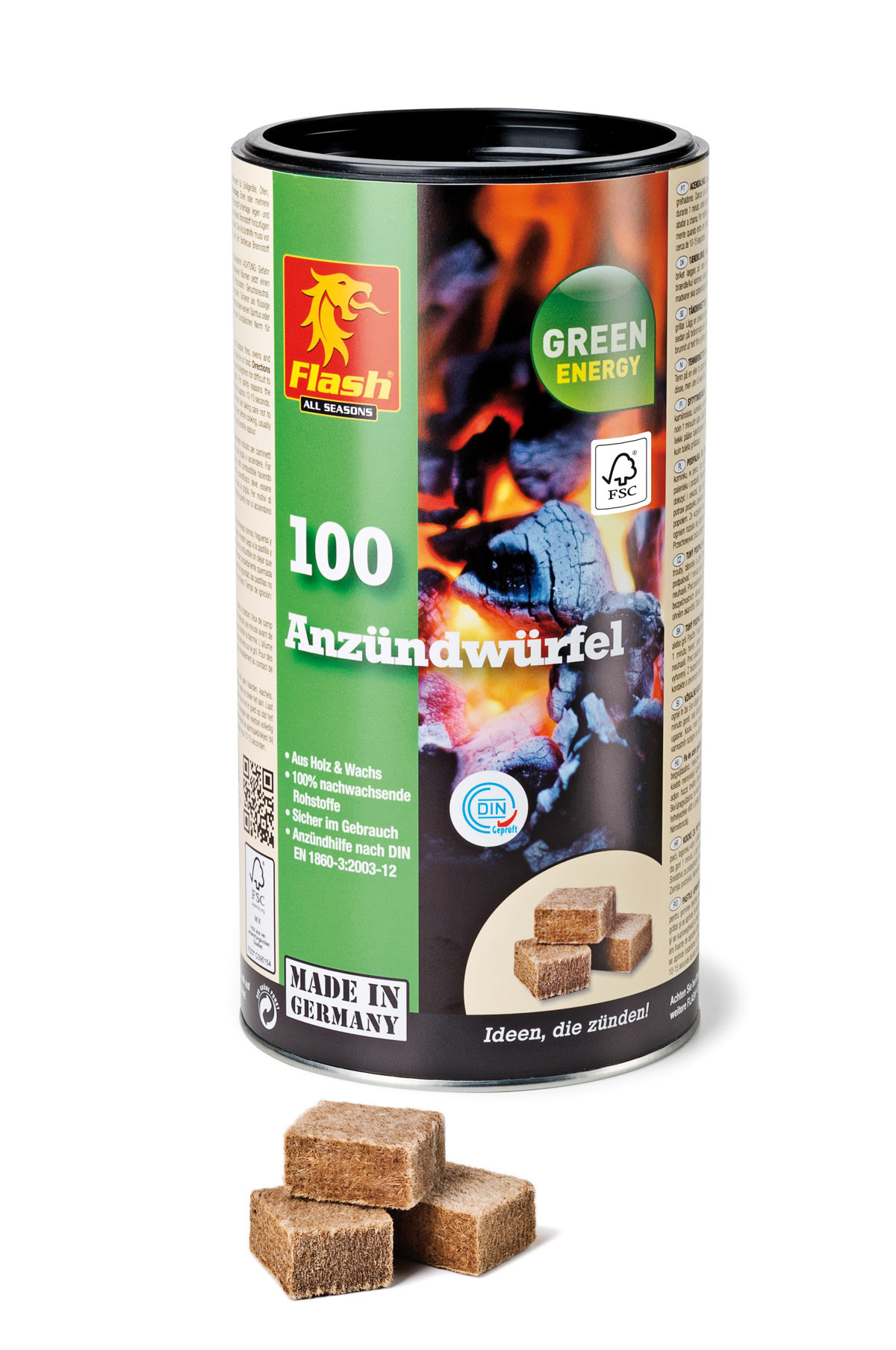 Kaminanzünder Holz Wachs, Dose 100 Würfel