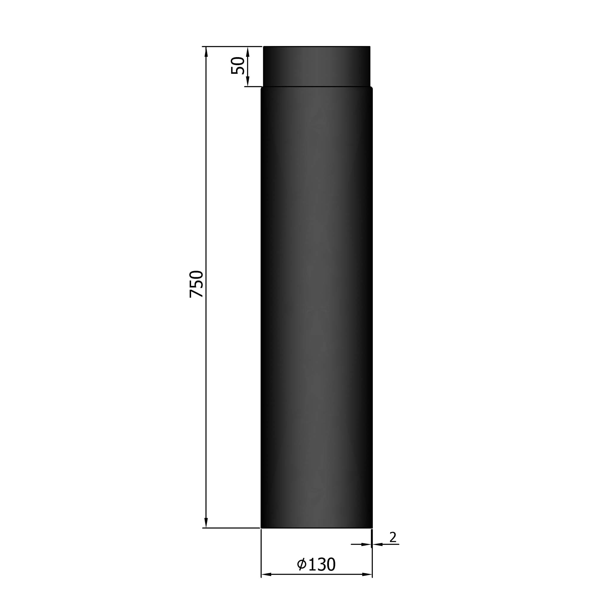 Rauchrohr Stahl 750 mm schwarz