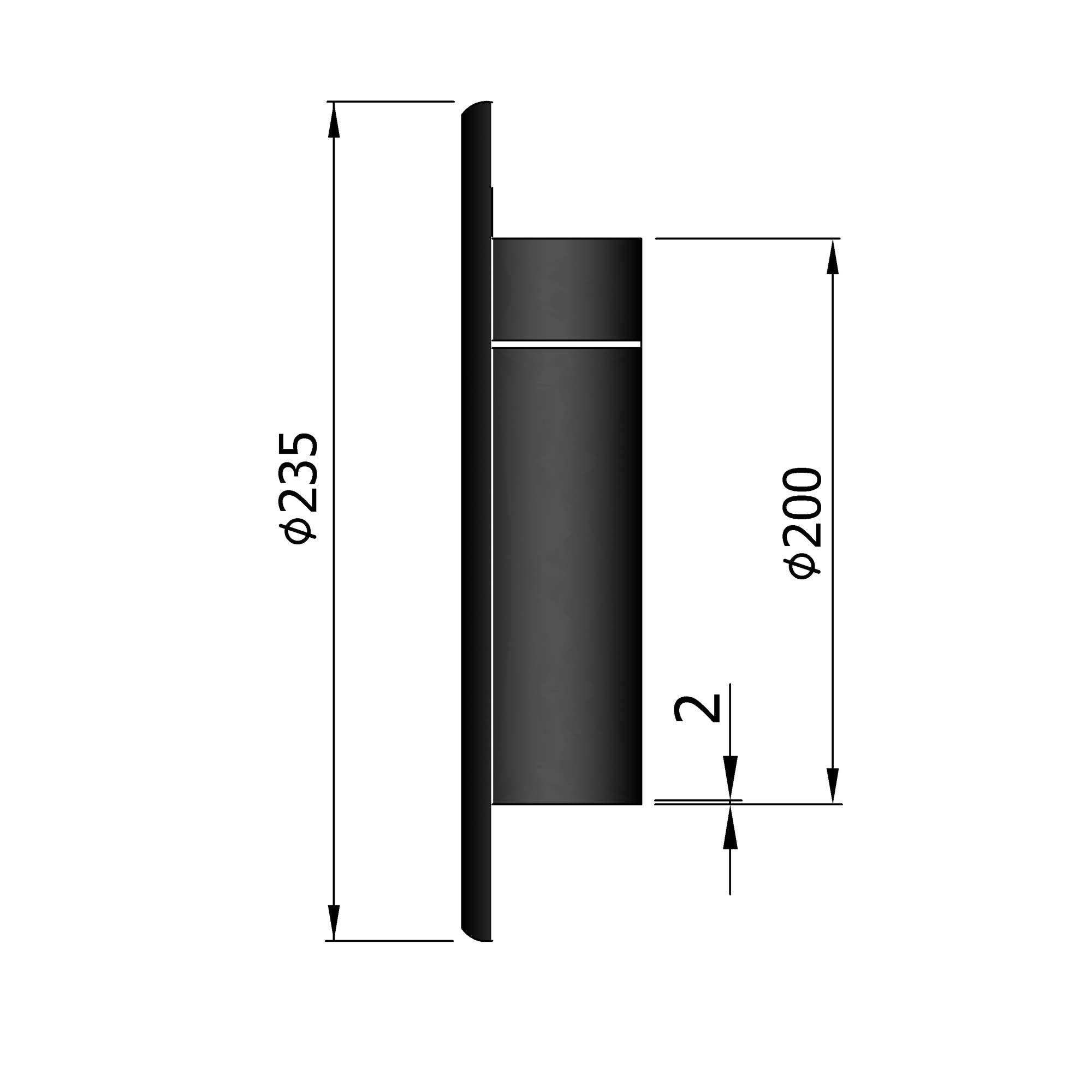 Blinddeckel für Rauchrohr Stahl schwarz 200mm