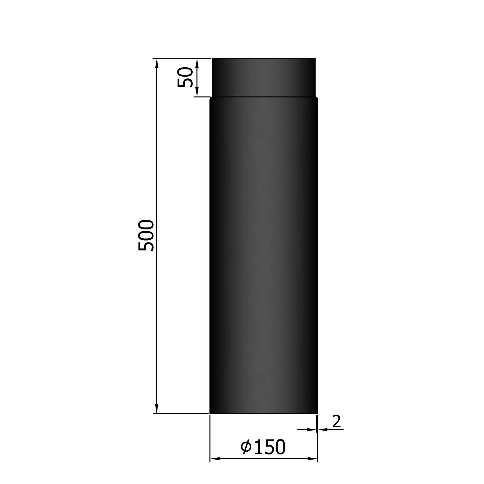 Rauchrohr Stahl 500 mm schwarz