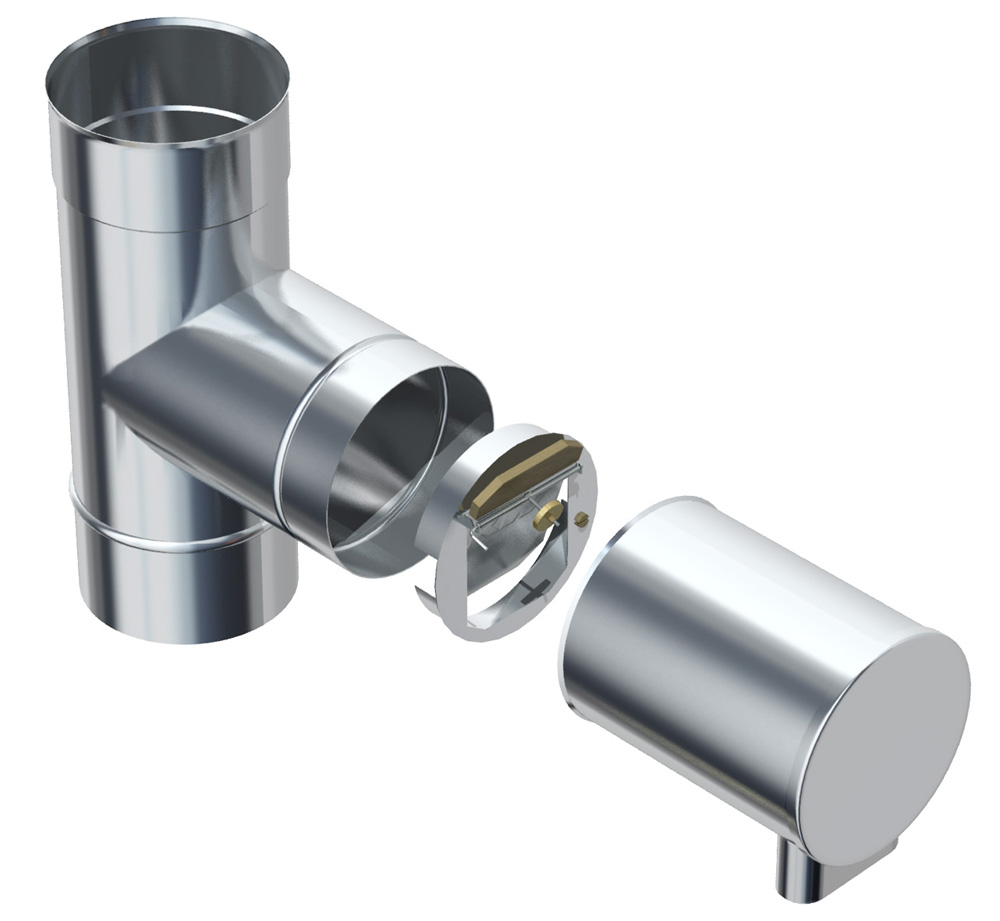Zugbegrenzer Z130 RLU 150 mit Zuluftstutzen, Querschnitt 150 mm Edelstahl blank