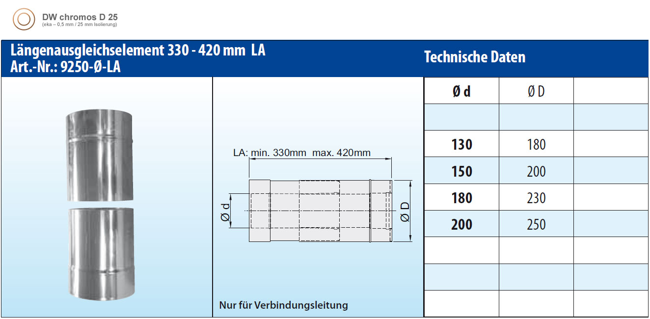 Längenausgleichsrohr 330-420 mm doppelwandig - eka chromos D 25
