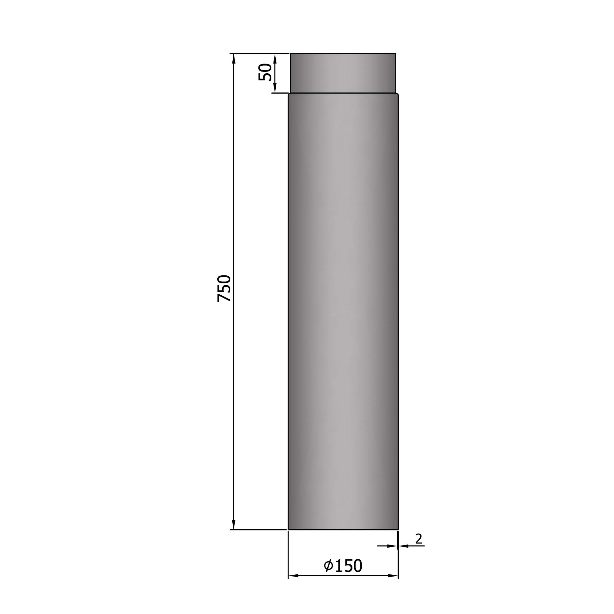 Rauchrohr Stahl 750 mm hellgrau