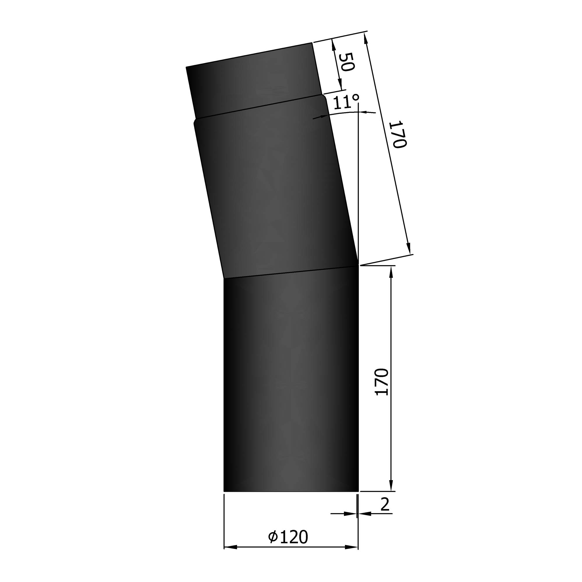 Rauchrohrbogen Stahl 11° schwarz
