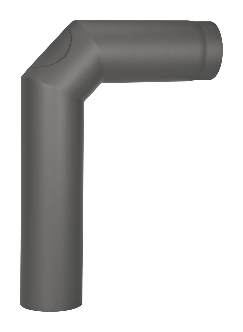 Anschlussrohr Stahl 2x 45° 700 x 500 mm Ø 150 mm schwarz mit Tür