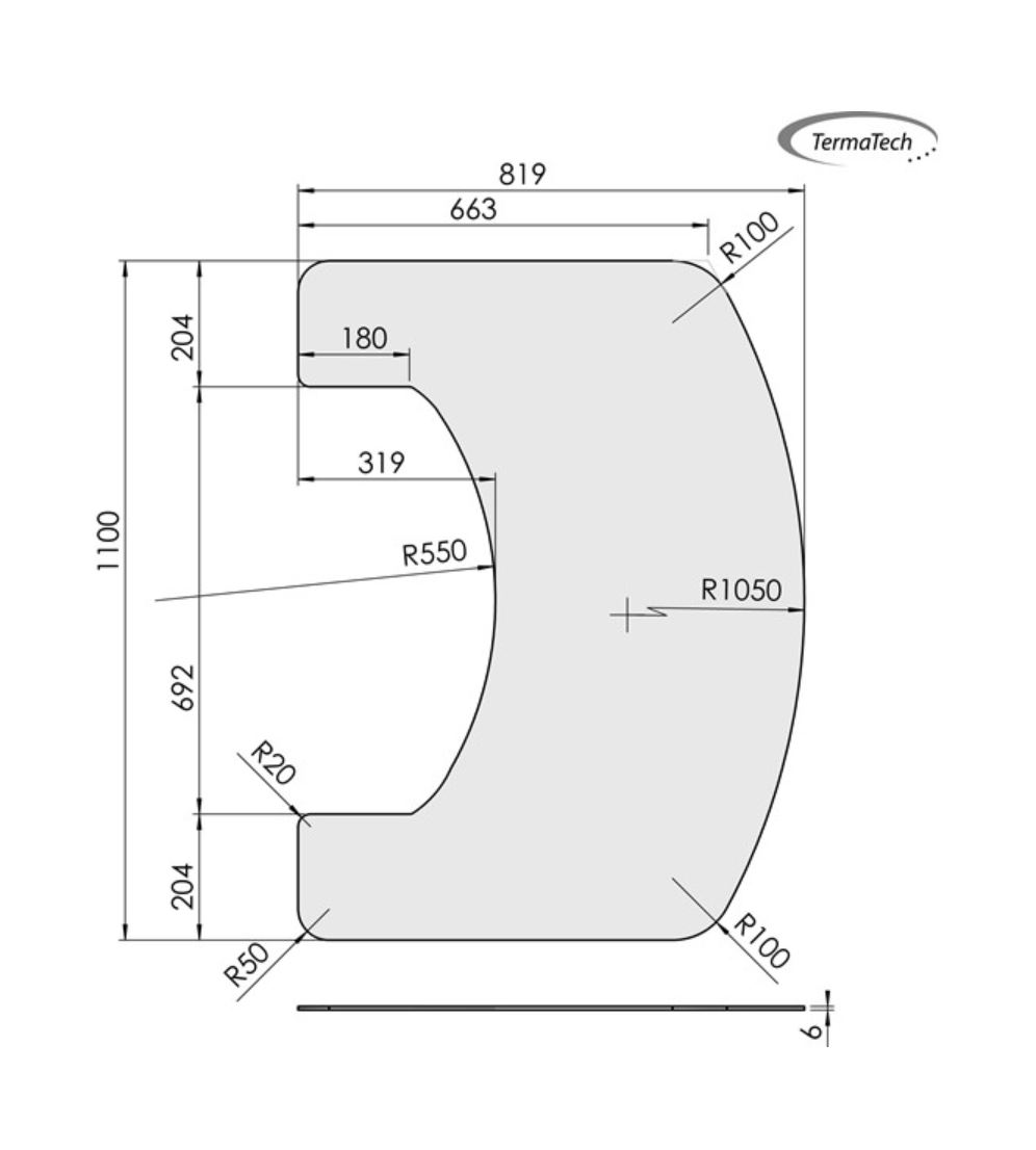 Glas-Vorlegeplatte TermaTech Kaminofen TT22, 6 mm