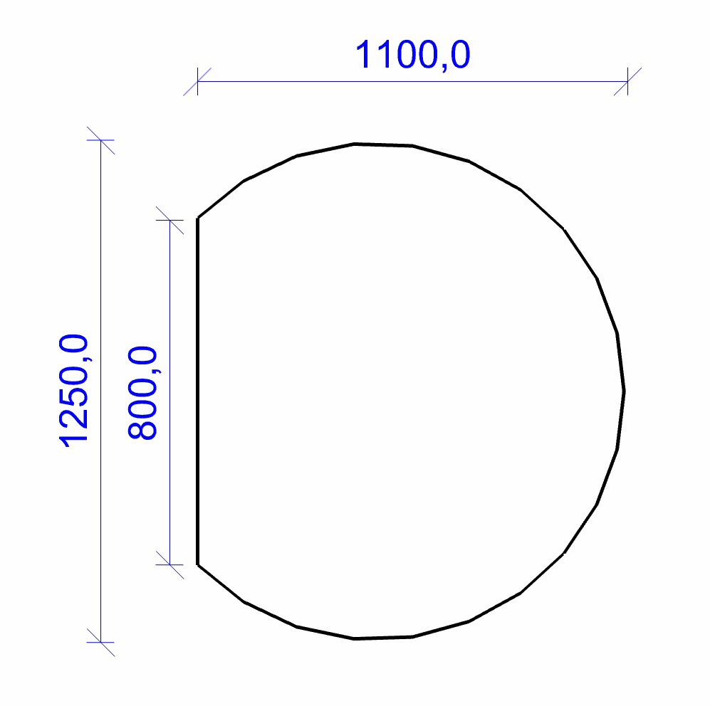 Kamin Bodenplatte, 2 mm Stahl, Kreisabschnitt 1100 x 1250 mm, schwarz