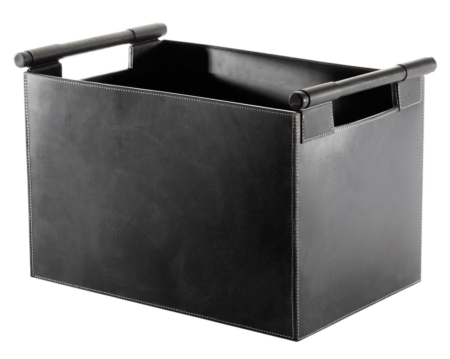 Holzkorb Leder, rechteckig, 43 x 30 x 29 cm, schwarz