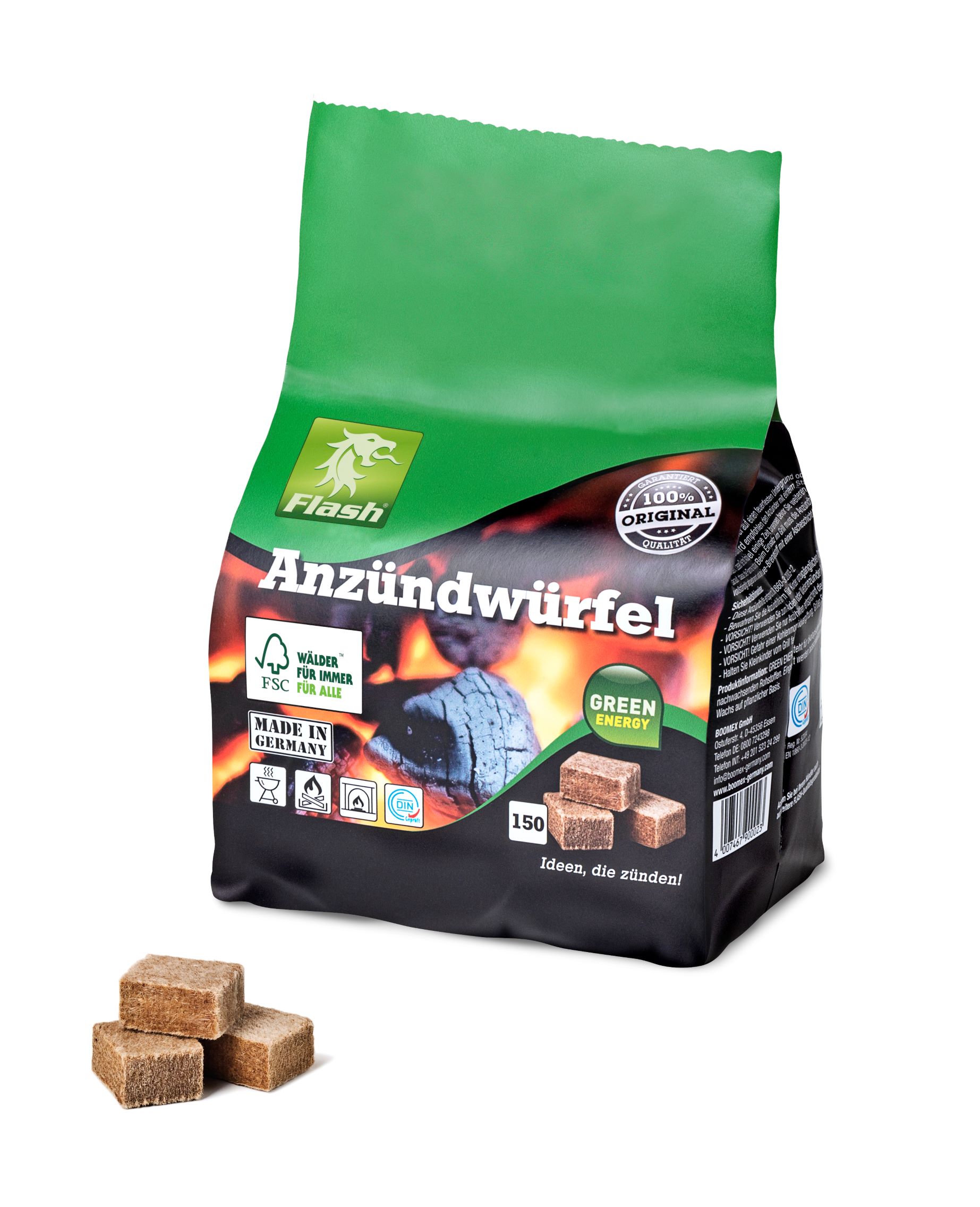 Kaminanzünder Holz Wachs, Beutel 150 Würfel