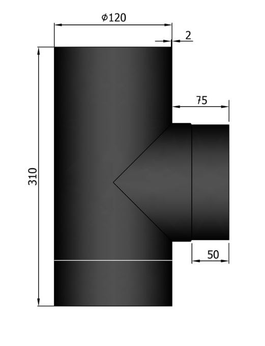 T-Stück Rauchrohr Stahl mit Verschlussdeckel schwarz