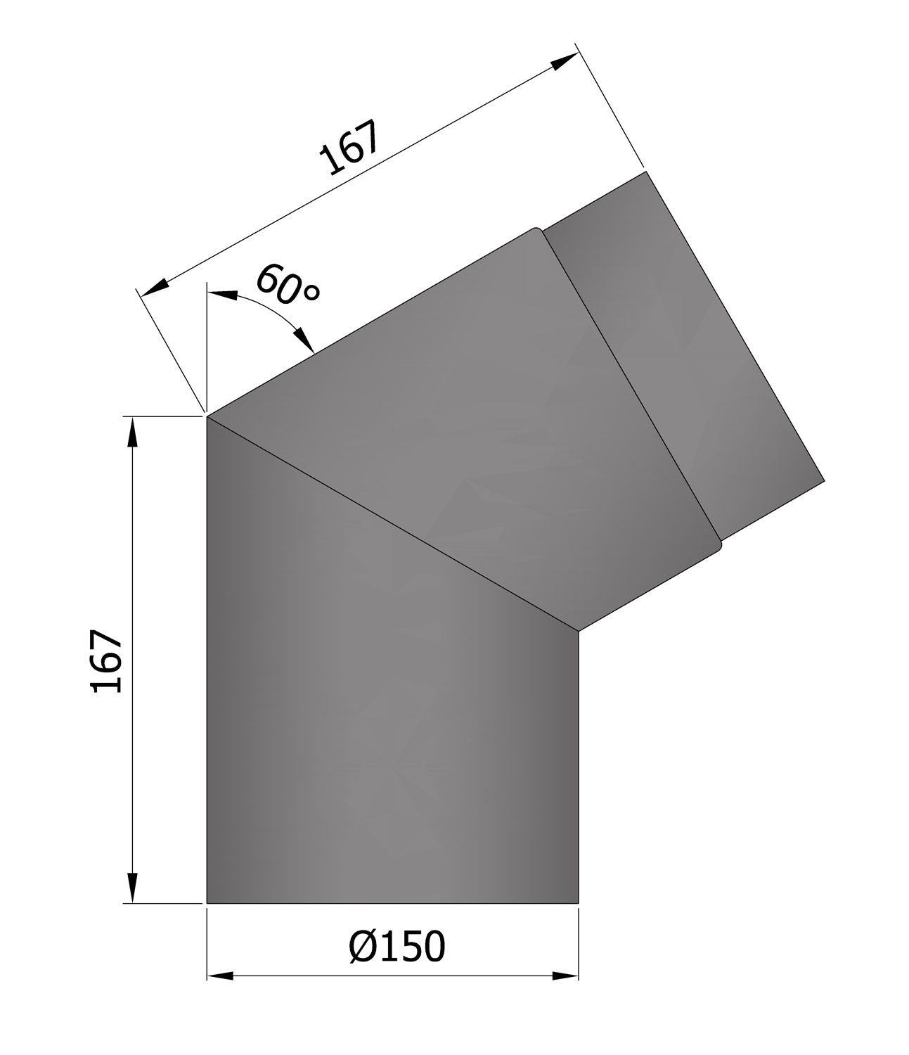 Rauchrohrbogen Stahl 60° Ø 150 mm hellgrau