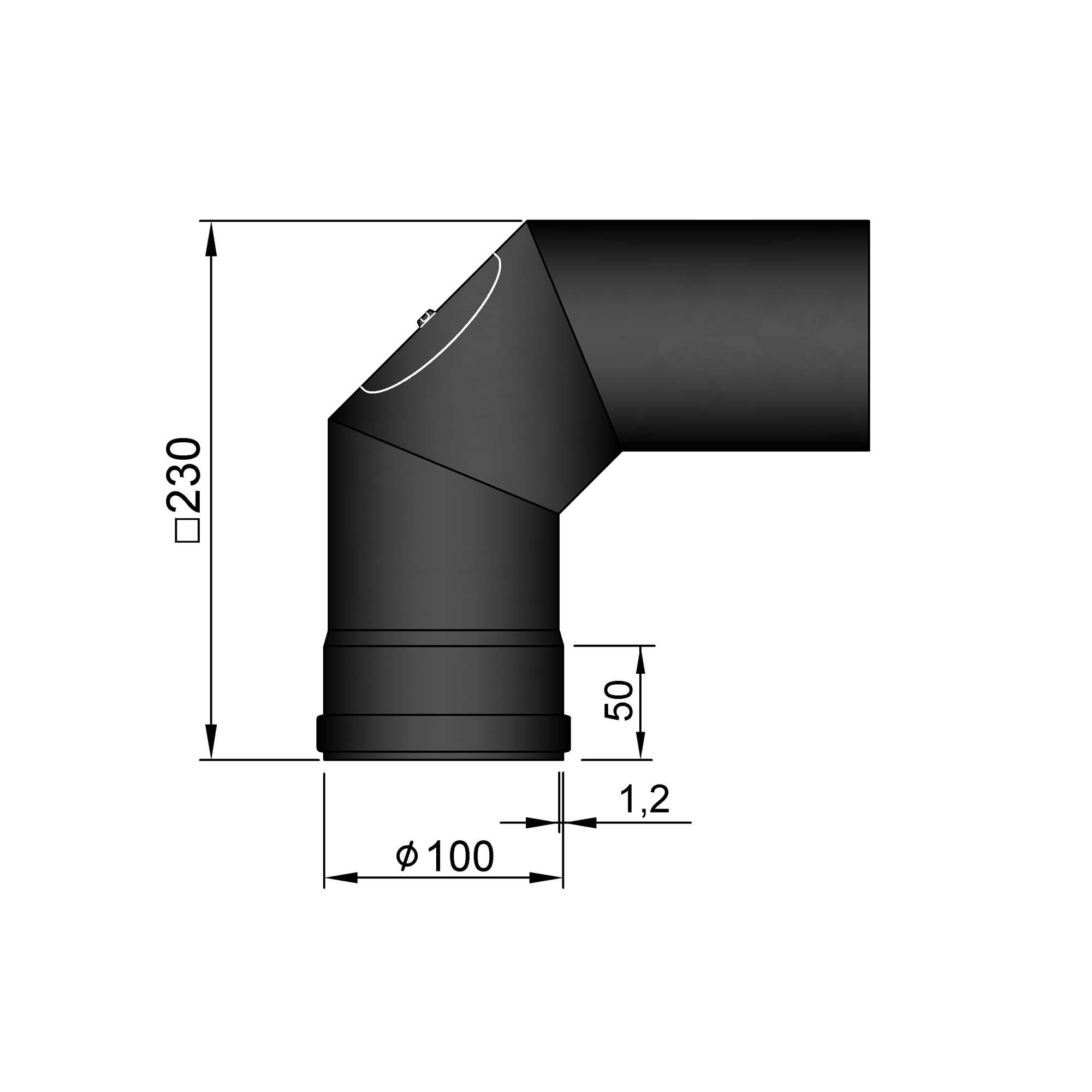 Pellet-Ofenrohrbogen Stahl 90° schwarz mit Tür