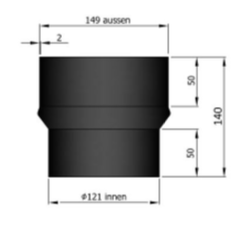 Erweiterung Rauchrohr Stahl schwarz, 120/150 außen Ø125/149 mm