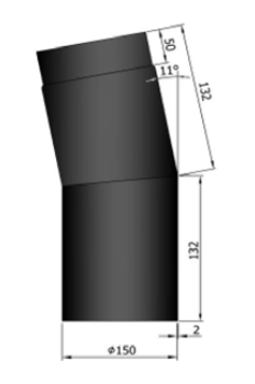 Rauchrohr Bogen Stahl 11° kurz 132x132 mm Ø150 mm schwarz