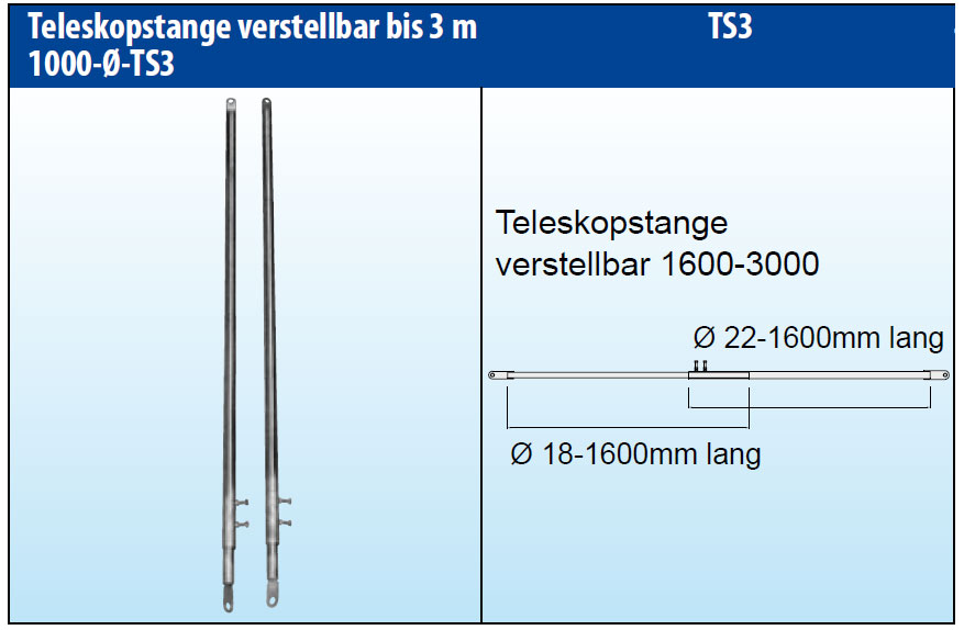 Teleskopstangen V2A Edelstahl, 1600-3000 mm verstellbar, Paar
