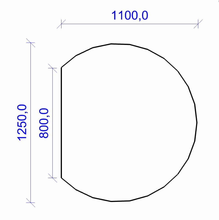 Kamin Bodenplatte, 6 mm ESG-Klarglas, Kreisabschnitt 1100 x 1250 mm