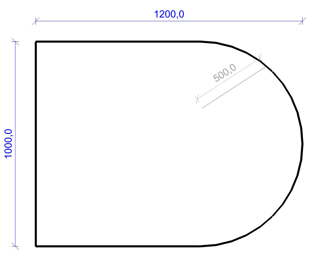 Kamin Bodenplatte, 6 mm ESG-Klarglas, Rundbogen 1000 x 1200 mm