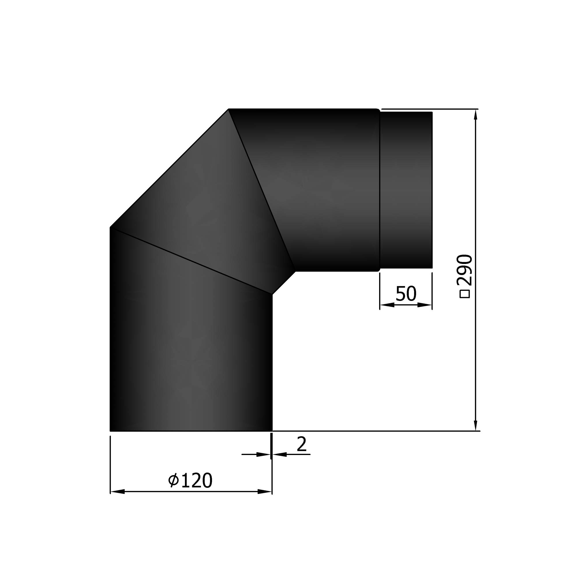 Rauchrohrbogen Stahl 2x 45° schwarz