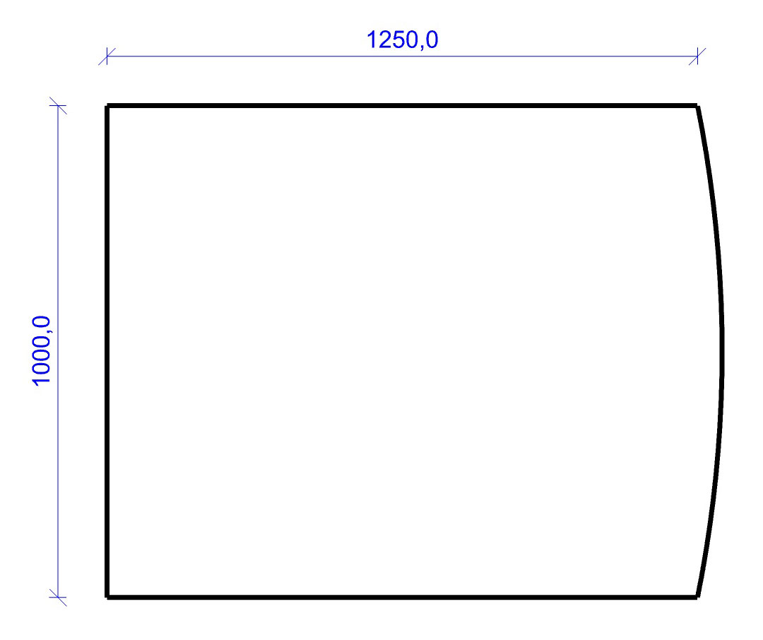 Kamin Bodenplatte, 2 mm Stahl, Segmentbogen 1000 x 1250 mm, schwarz