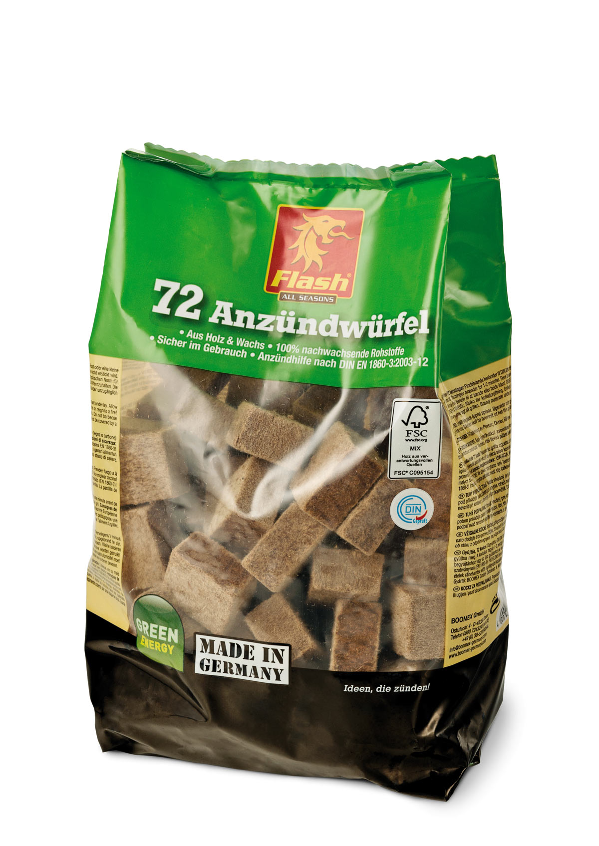 Kaminanzünder Holz Wachs, 72 Würfel