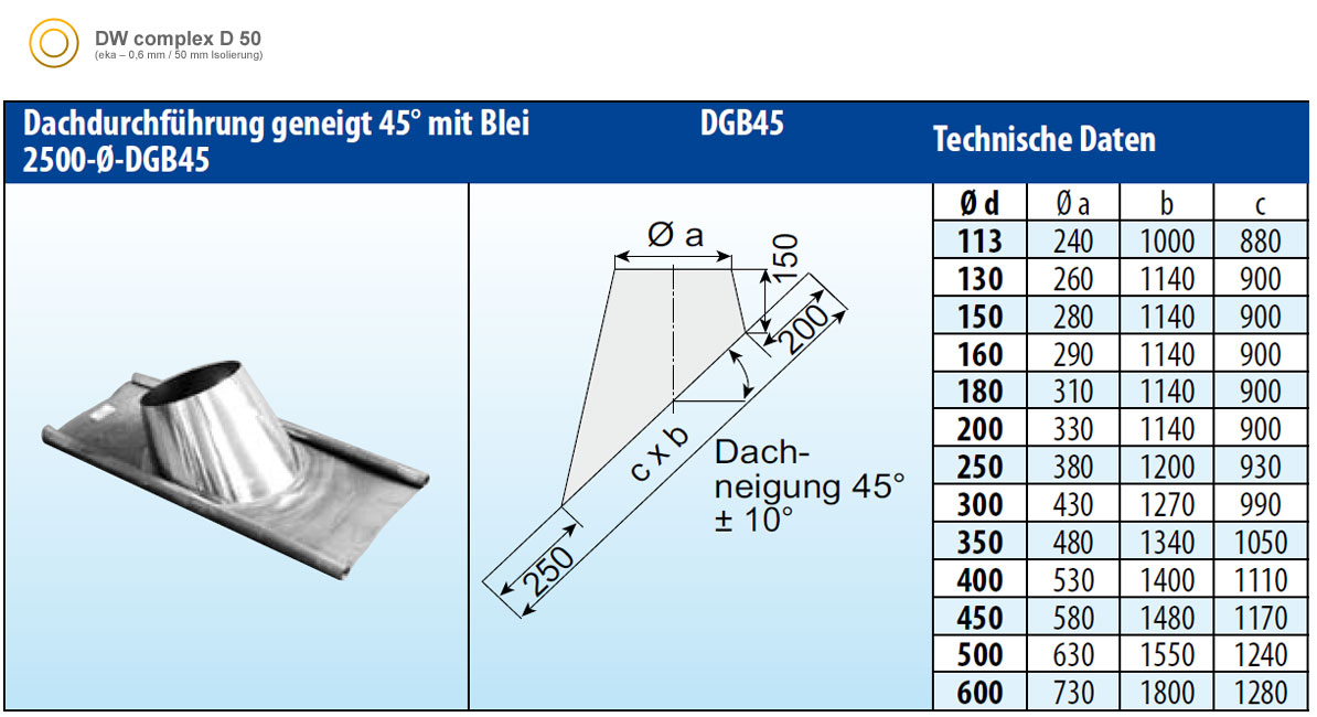 Dachdurchführung 38-52° mit Bleikranz - eka complex D 50