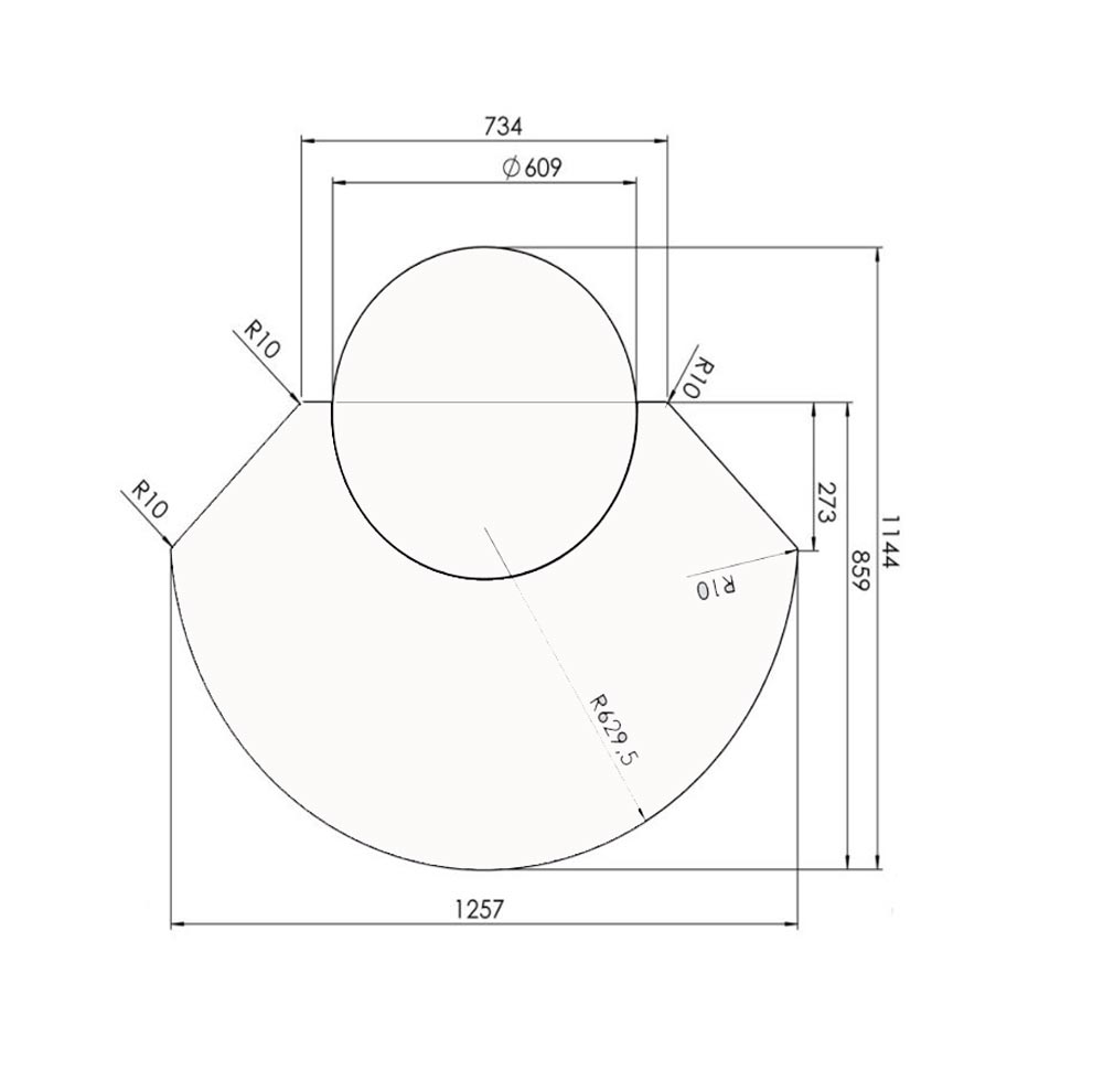 Vorlegeplatte Universal 2 Aussparung Ø 610 mm, 6 mm ESG-Klarglas