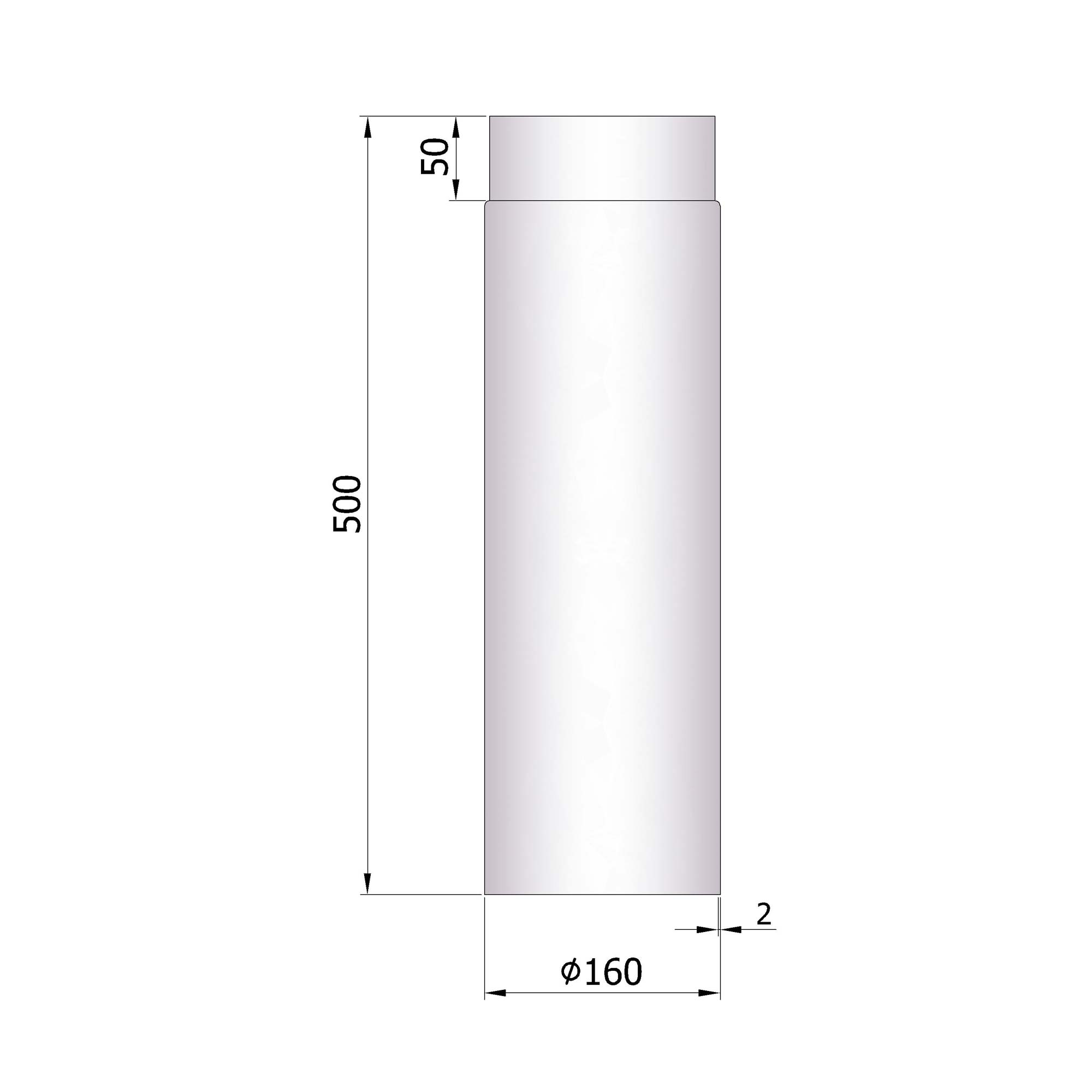 Rauchrohr Stahl 500 mm unlackiert