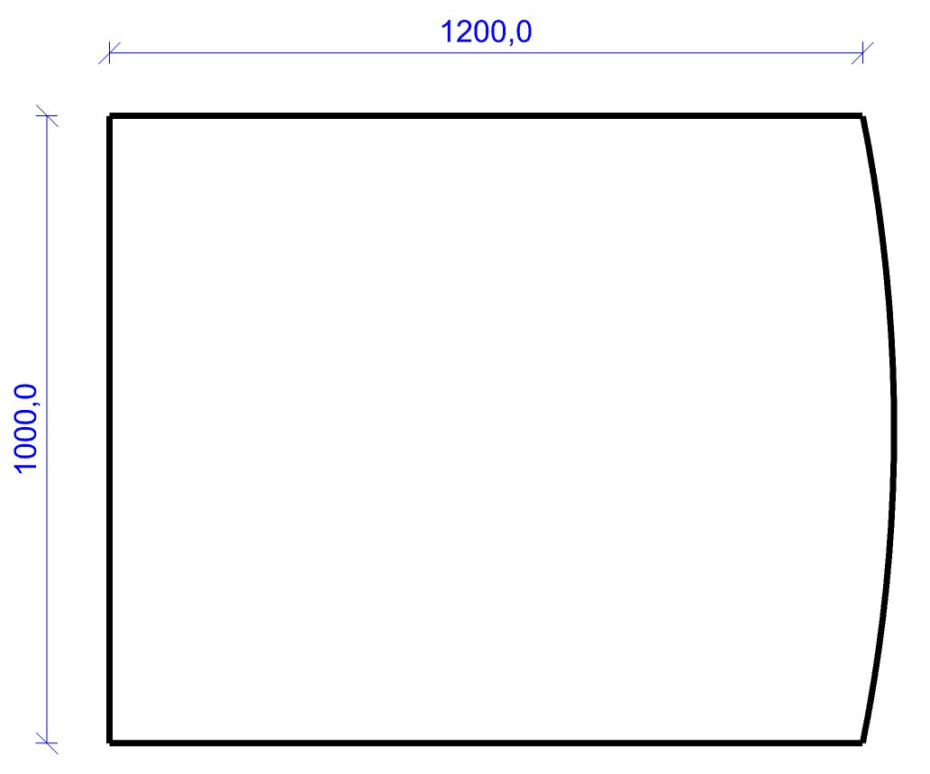 Kamin Bodenplatte, 6 mm ESG-Klarglas, Segmentbogen 1000 x 1200 mm