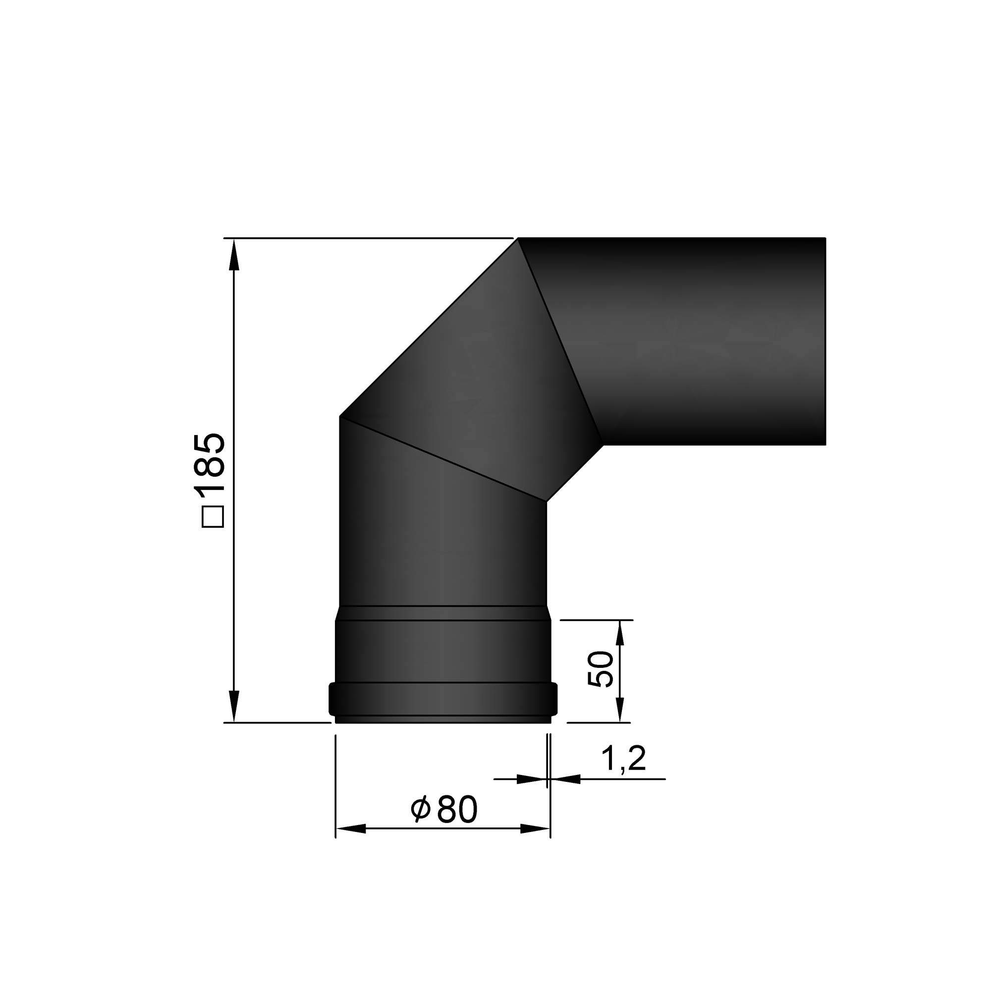 Pellet-Ofenrohrbogen Stahl 90° schwarz