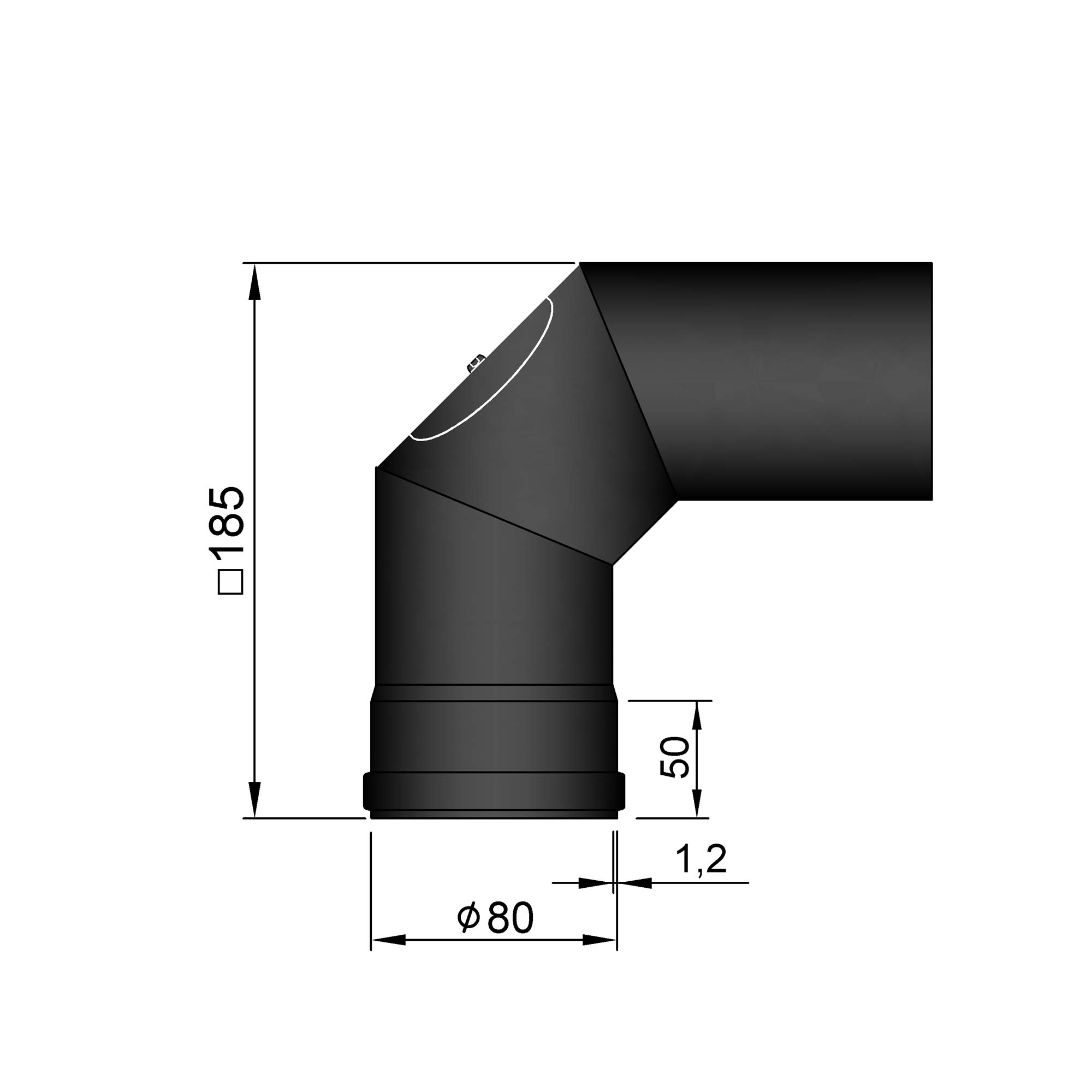 Pellet-Ofenrohrbogen Stahl 90° schwarz mit Tür