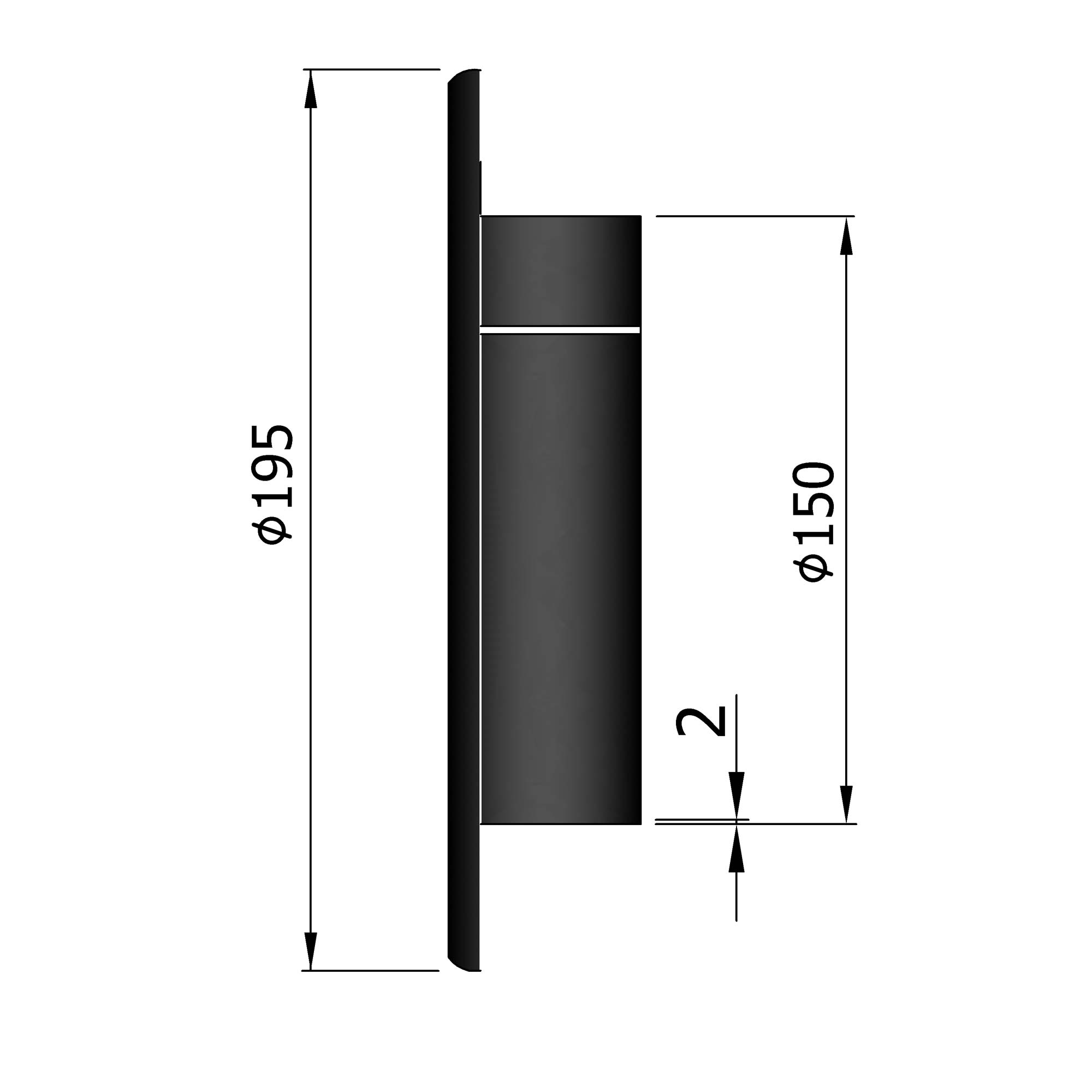 Blinddeckel für Rauchrohr Stahl schwarz 150mm