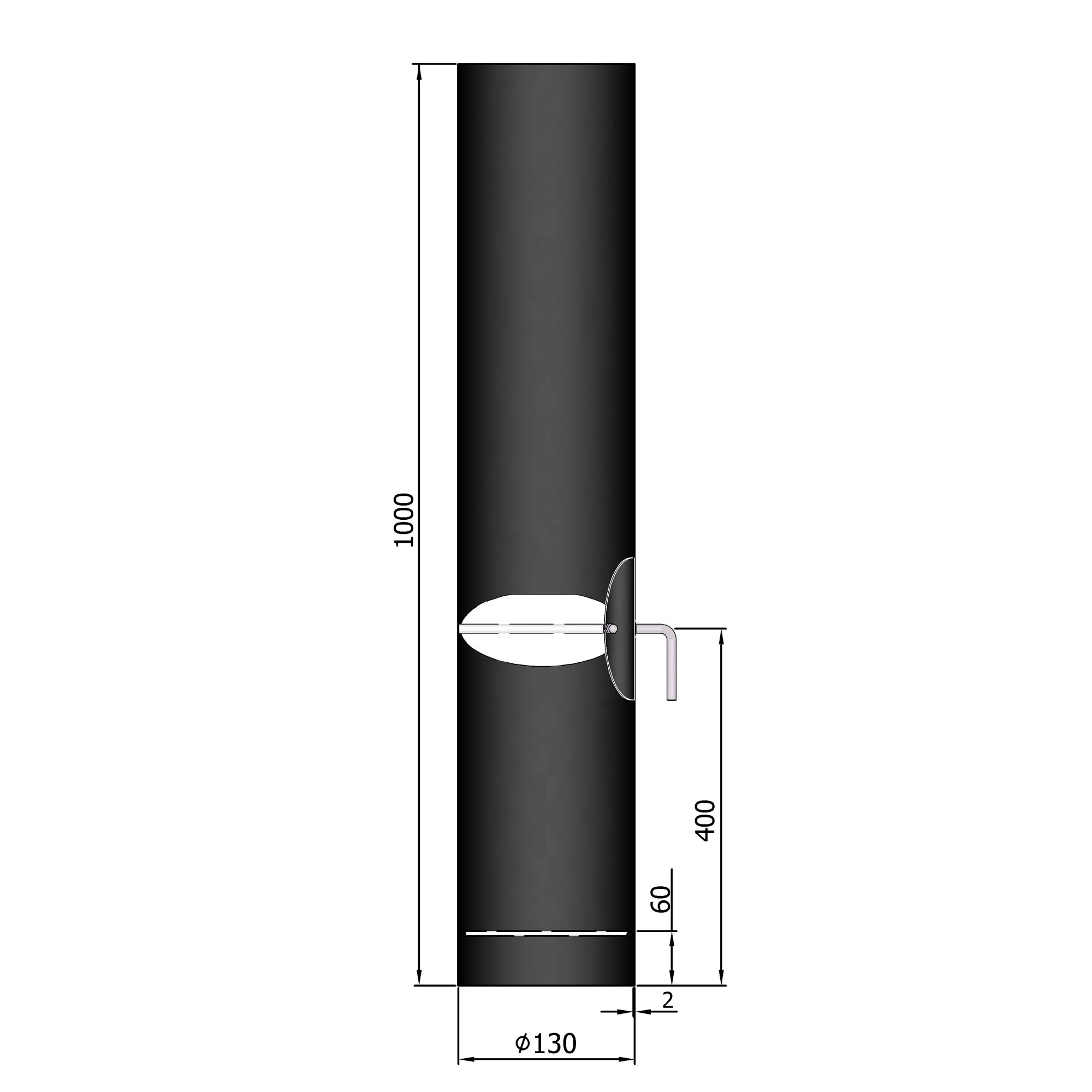 Rauchrohr Stahl 1000 mm mit Tür, Drosselklappe, Kondensring, schwarz