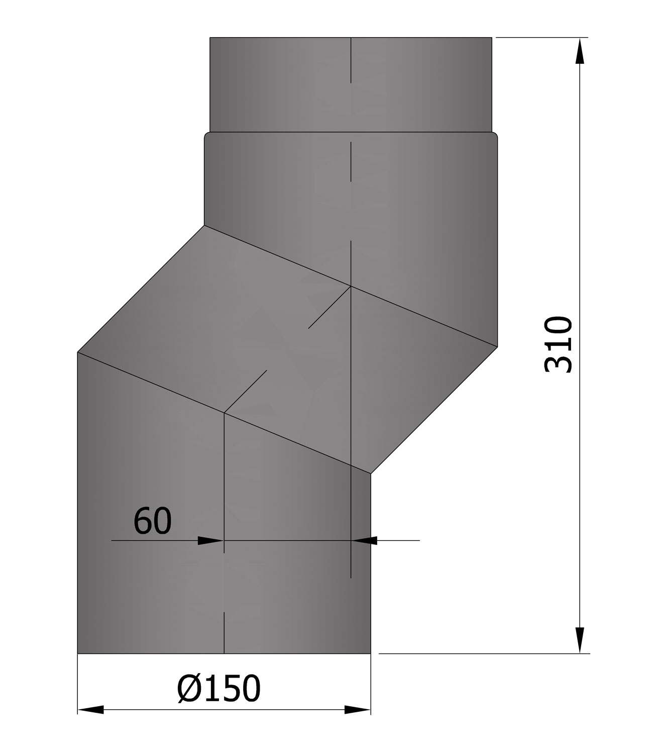 Versatzbogen Rauchrohr Stahl 80 mm Ø 150 mm schwarz