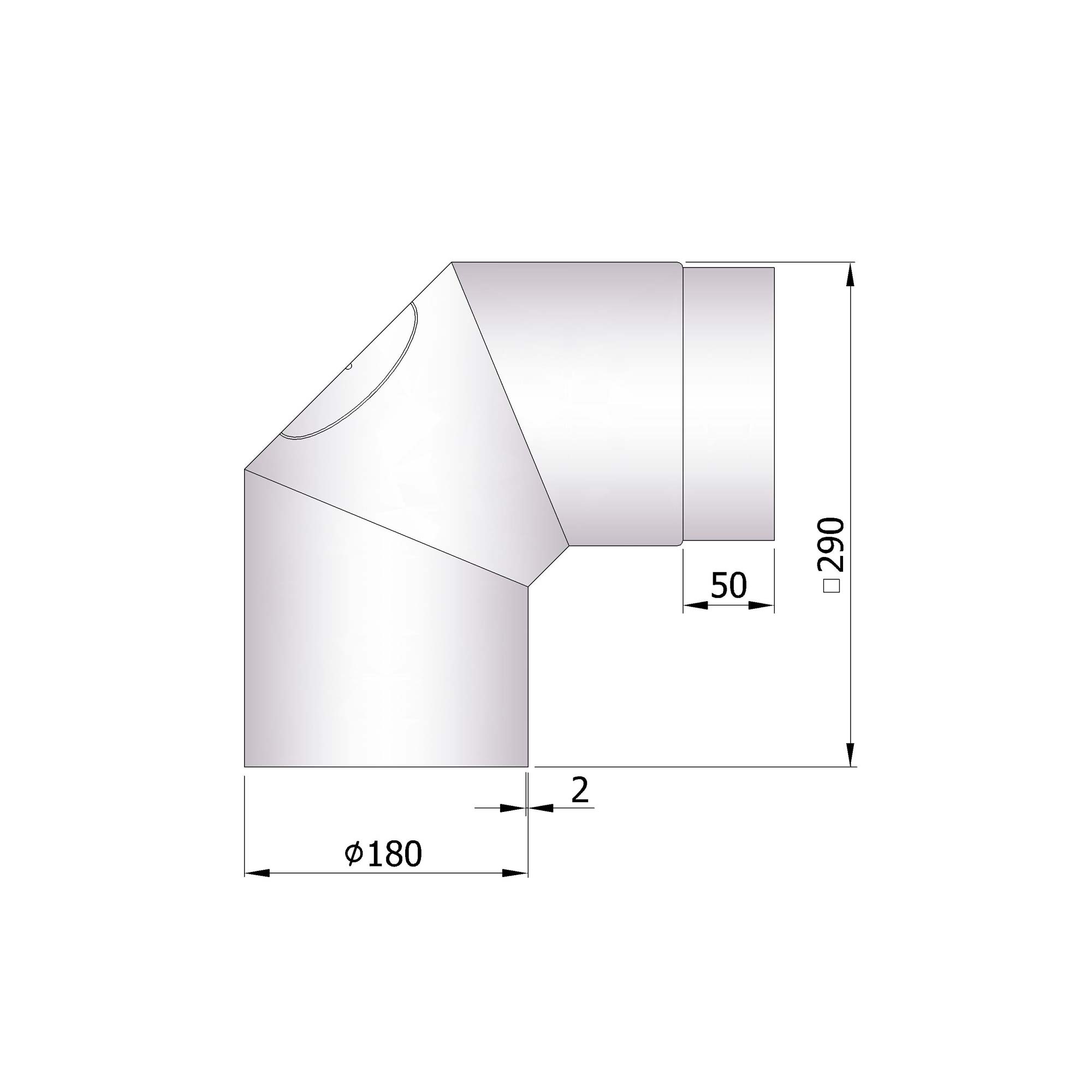 Rauchrohrbogen Stahl 2x 45° unlackiert mit Tür